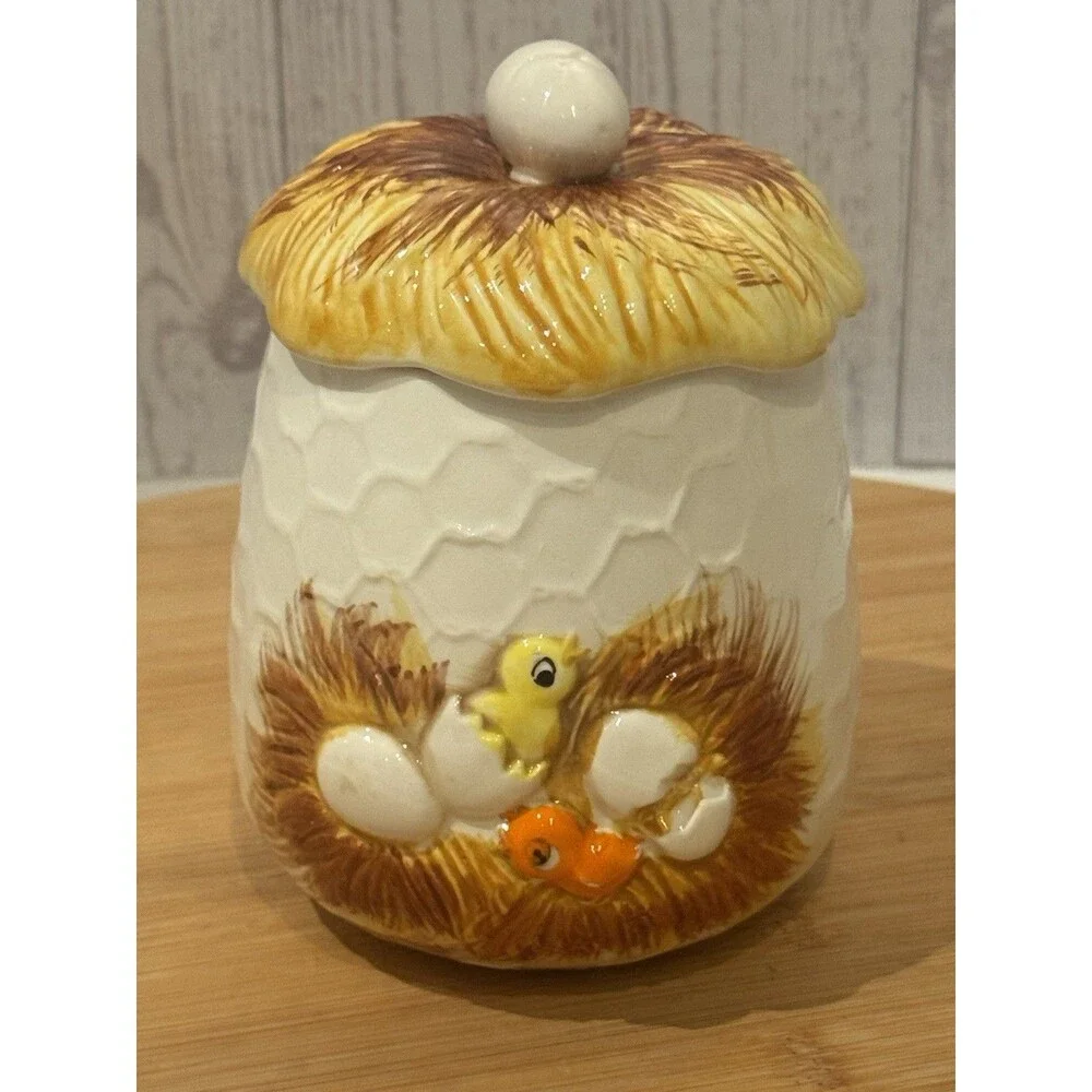 3 Vintage 1976 Sears & Roebuck Japan Chicken Little Canisters Farm Cottage